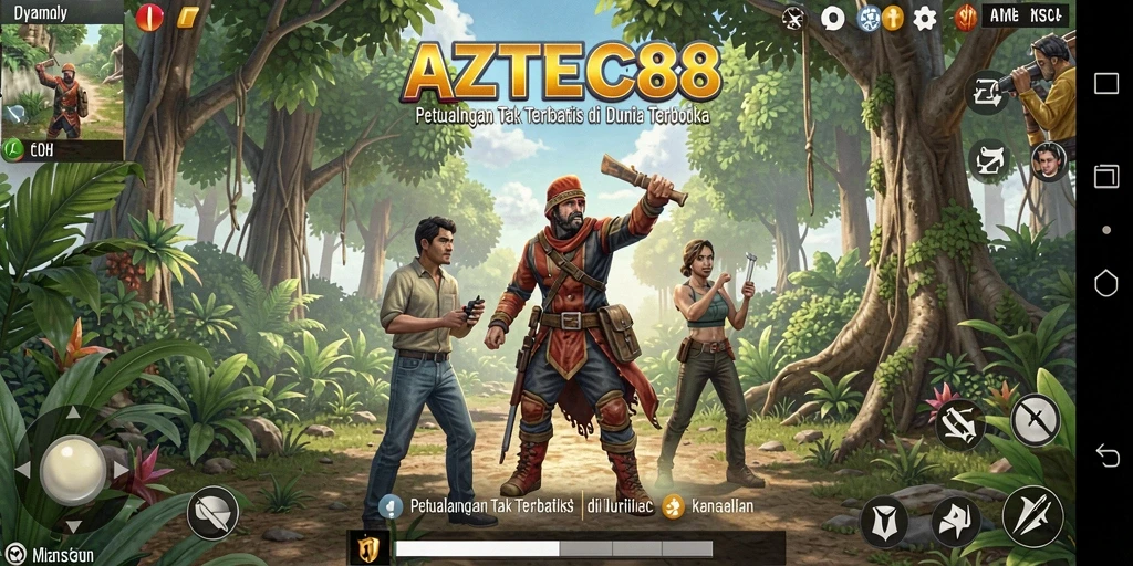 Gameplay AZTEC88 yang menampilkan eksplorasi dunia terbuka yang luas.