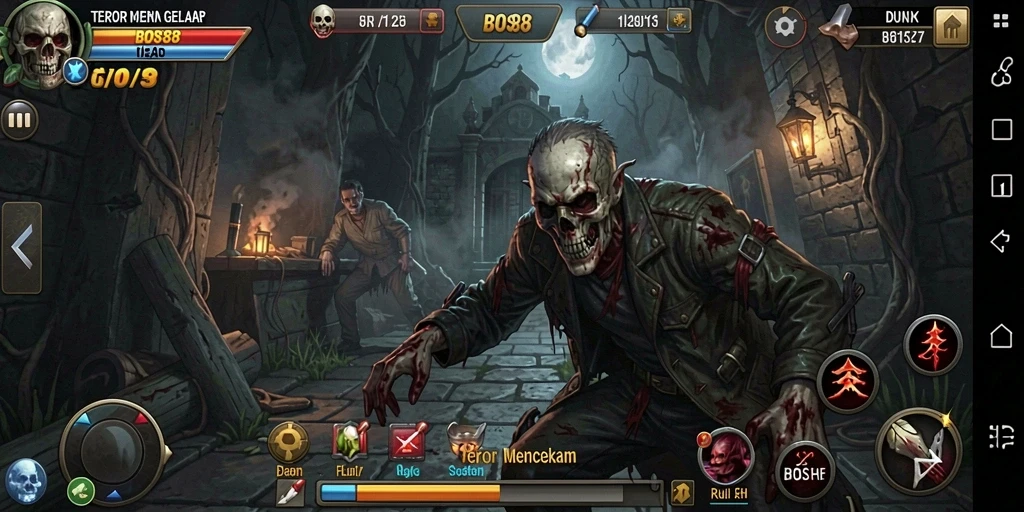 Screenshot menunjukkan suasana mencekam dalam gameplay BOS88 yang menakutkan.