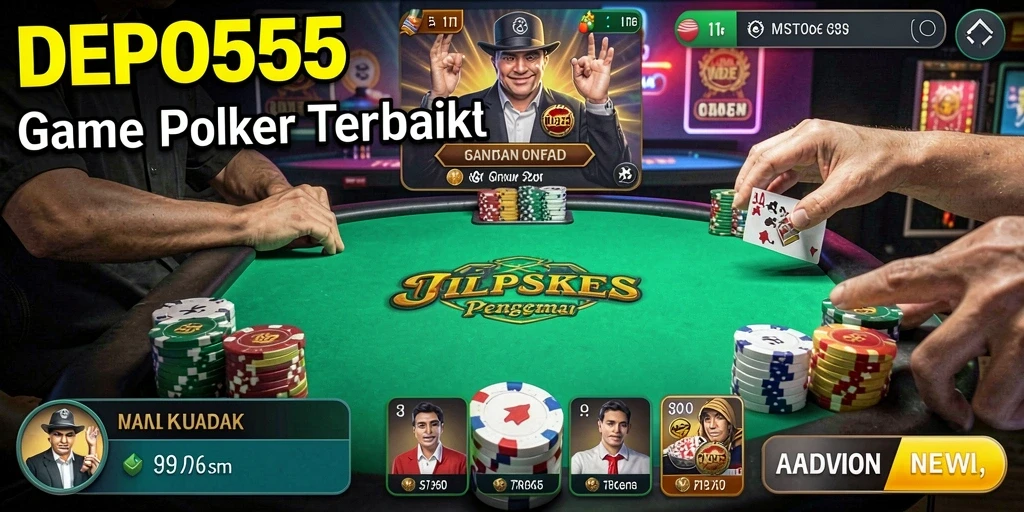 Screenshot DEPO555 menunjukkan gameplay mendebarkan permainan poker.