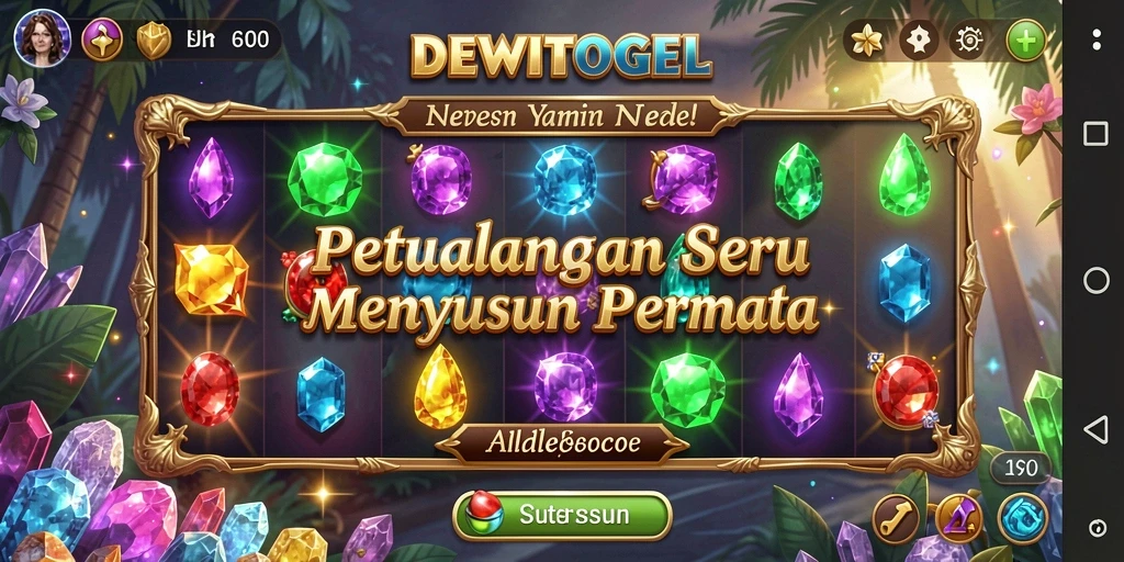 Screenshot gameplay DEWITOGEL menunjukkan aksi mencocokkan permata yang seru.