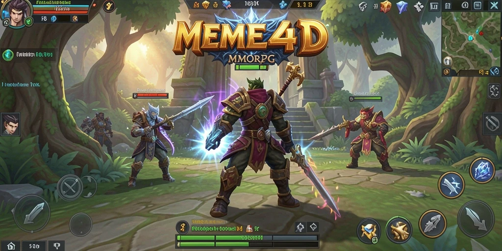 Screenshot permainan MEME4D menampilkan pertarungan epik dalam dunia MMORPG.