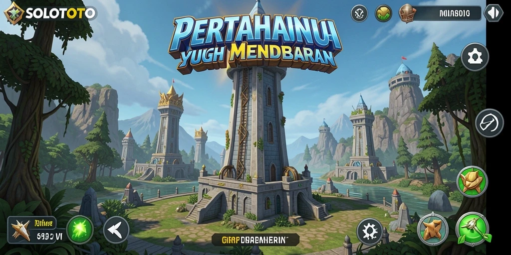Tampilan gameplay SOLOTOTO yang menegangkan dalam pertahanan menara.