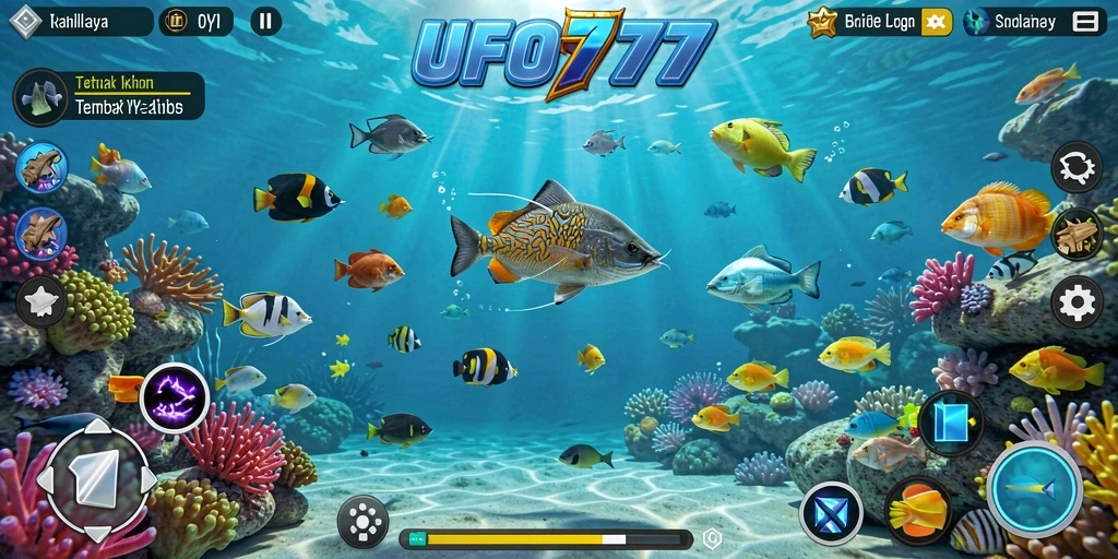 Screenshot gameplay UFO777 menampilkan aksi seru menembak ikan.